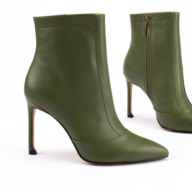 True Mist Leather Ankle Boots in Olive Green 5
