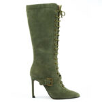 Ultra Chic Lace Up Boots in Olive Green 1