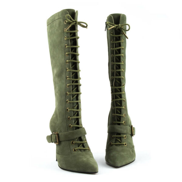 Ultra Chic Lace Up Boots in Olive Green