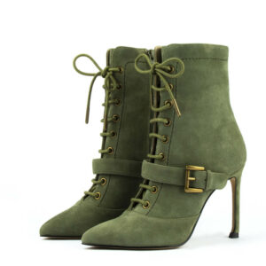 Urban Chic Lace Up Ankle Boots in Olive Green 4