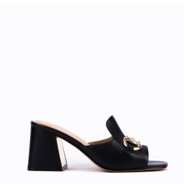 Willow Horsebit Open Toe Mules in Black 1