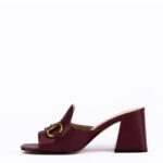 Willow Horsebit Open Toe Mules in Burgendy 2
