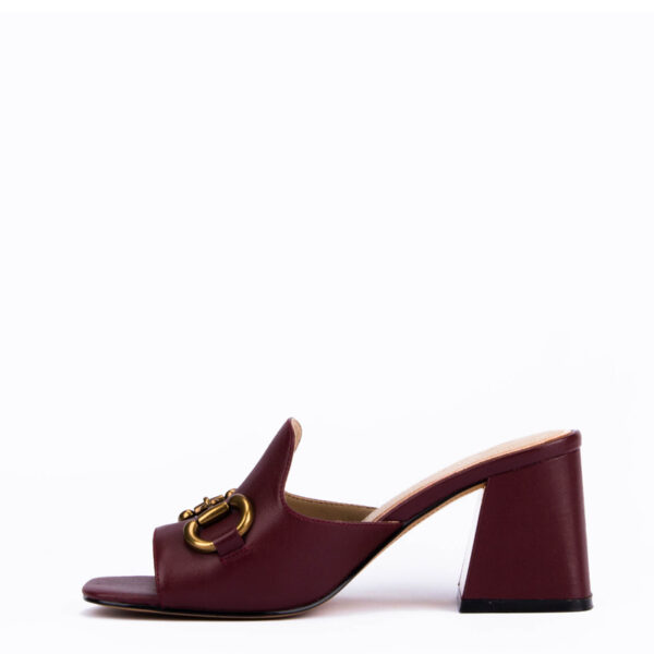 Willow Horsebit Open Toe Mules in Burgendy 2