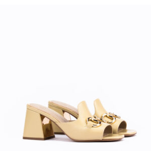 Willow Horsebit Open Toe Mules in Cream Yellow 2