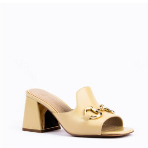 Willow Horsebit Open Toe Mules in Cream Yellow 3