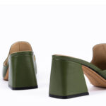 Willow Horsebit Open Toe Mules in Olive Green 1