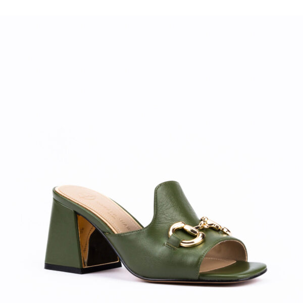 Willow Horsebit Open Toe Mules in Olive Green 2