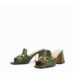 Willow Horsebit Open Toe Mules in Olive Green 5