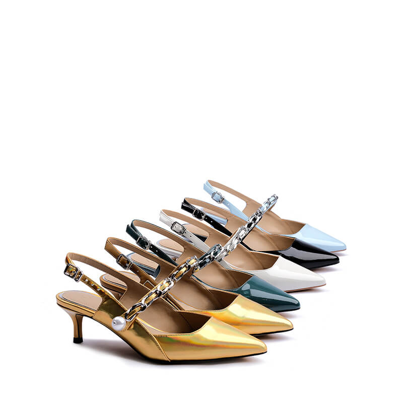 Eye-Catching Metallic Leather Heels with 5cm Heels 2